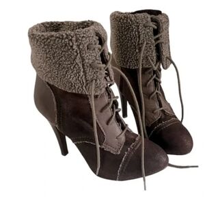 Woolen leather lace up boots